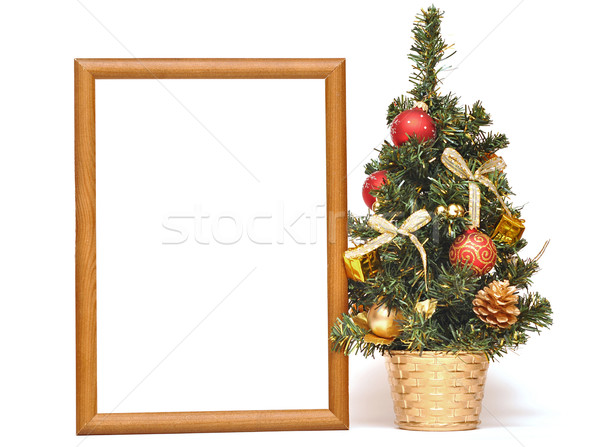 Moldura de madeira árvore de natal decorações fundo caixa verde Foto stock © inxti