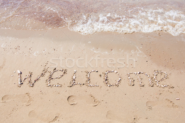 Willkommen Wasser Meer Zeichen Reise Sand Stock foto © inxti