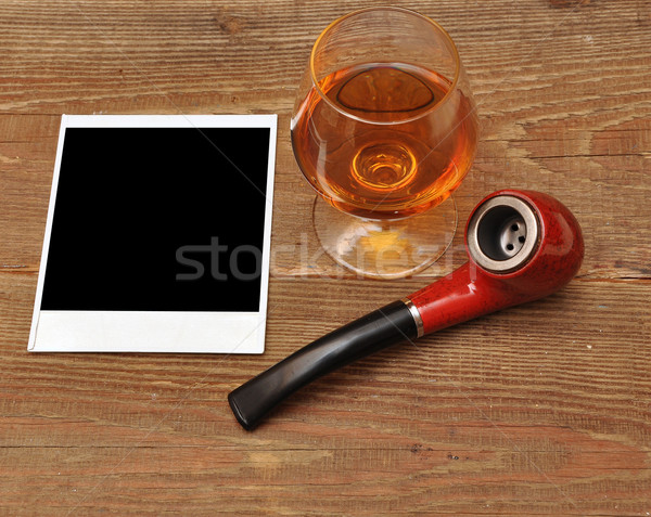 Vecchia foto pipe vetro cognac legno vino Foto d'archivio © inxti