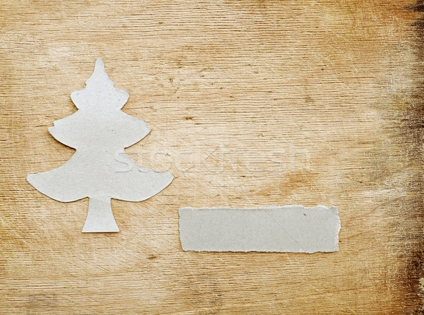 Foto stock: árbol · de · navidad · papel · rasgado · madera · vieja · espacio · fondo · marco