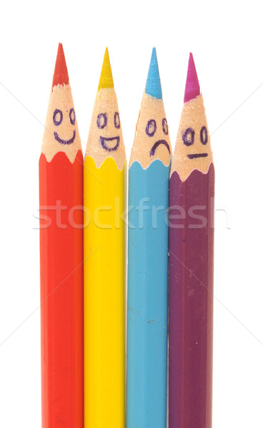 Stock foto: Glücklich · Gruppe · Bleistift · Gesichter · isoliert