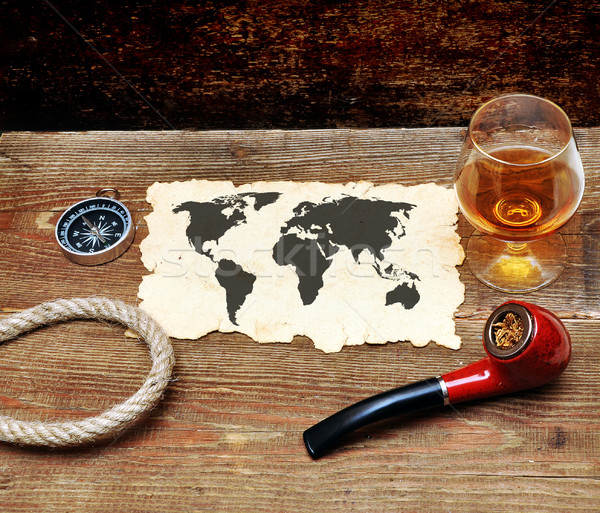 old paper, pipe and glass of cognac Stock photo © inxti