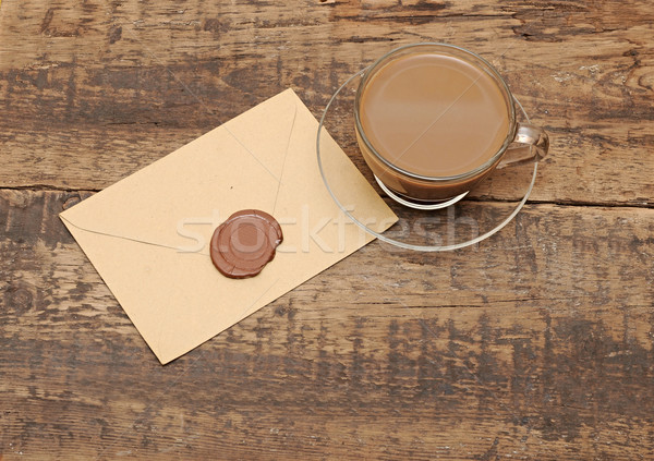конверт воск печать кофейный столик бумаги дерево Сток-фото © inxti