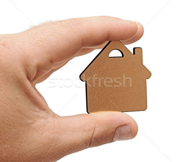 golden metallic small house in human hand Stock photo © inxti