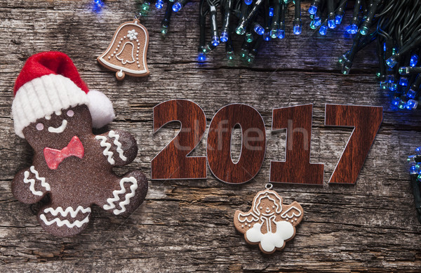 Lebkuchen Cookies Weihnachten Holztisch hausgemachte Kuchen Stock foto © inxti