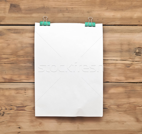 Weiß Briefbogen Büroklammer Holz Papier Wand Stock foto © inxti