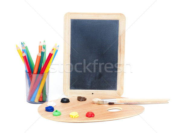 [[stock_photo]]: Pétrolières · planche · à · dessin · coloré · crayons · faible · école