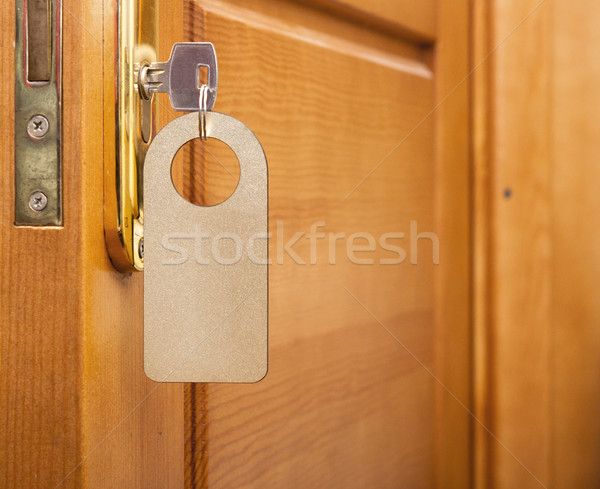 Sleutel sleutelgat gouden label kantoor huis Stockfoto © inxti