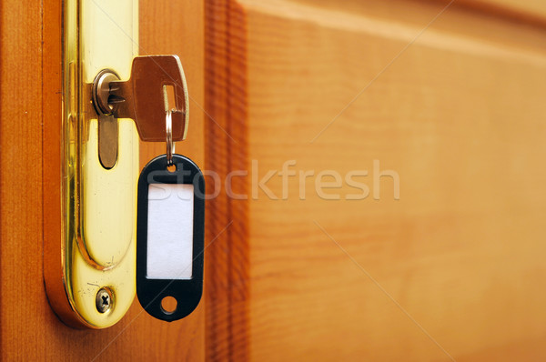 Sleutel deur slot houten home succes Stockfoto © inxti