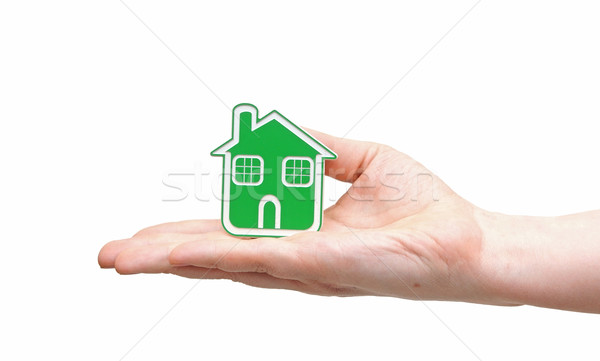 Hand halten Symbol Frau Gebäude Stock foto © inxti