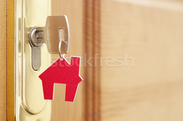 Símbolo casa vara chave buraco de fechadura madeira Foto stock © inxti