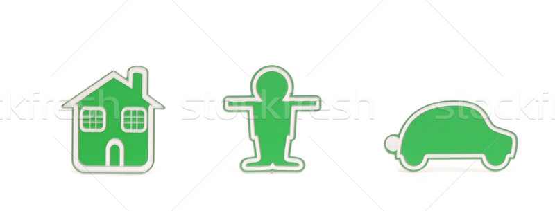 Green small person with house and car on white background Stock photo © inxti