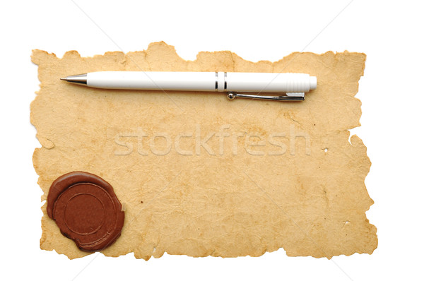 ballpoint pen on old paper  with seal wax Stock photo © inxti