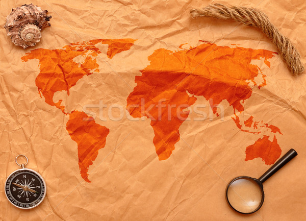 loupe, compass and rope on grunge background  Stock photo © inxti