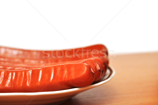 Stock photo: closeup plate of sausages