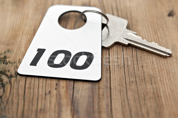 Hotel suite key with room number 100 on wood table  Stock photo © inxti