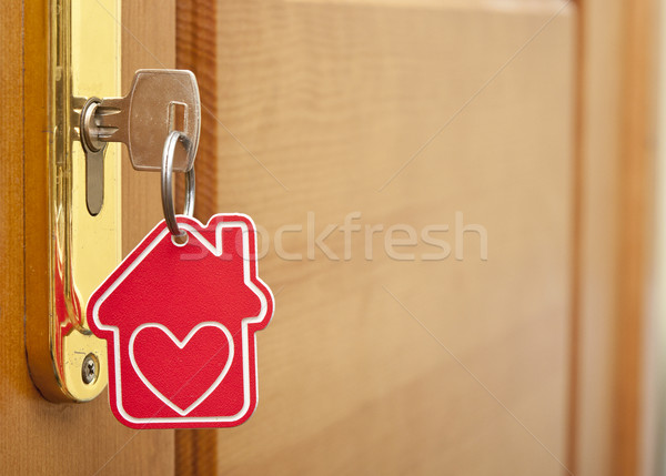 Szimbólum ház bot kulcs kulcslyuk fa Stock fotó © inxti