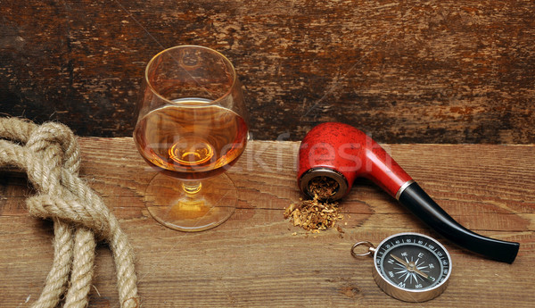 Rury szkła koniak drewna wina kompas Zdjęcia stock © inxti