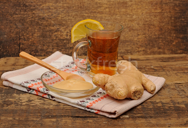 glass of ginger tea with honey and lemon - tea time Stock photo © inxti