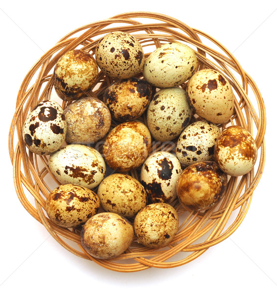 The wood basket filled with eggs of quails  Stock photo © inxti
