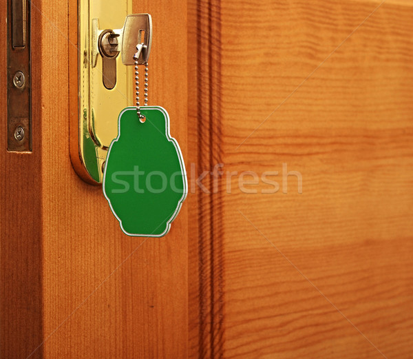 Kulcs kulcslyuk címke ház terv otthon Stock fotó © inxti