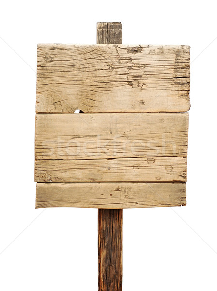 Stock photo: Old weathered wood sign isolated 