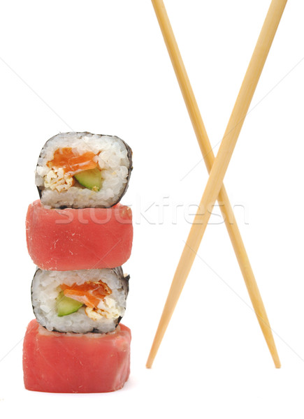 Foto d'archivio: Sushi · rotolare · isolato · bianco · alimentare · pesce