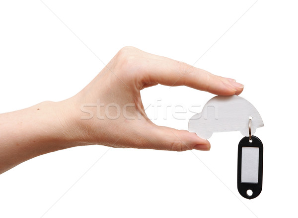 woman hand holding model car with blank tag isolated on white ba Stock photo © inxti