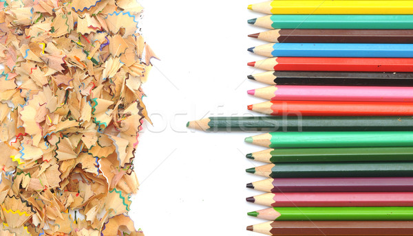Colorful pencil border colorful pencil shavings on white backgro Stock photo © inxti