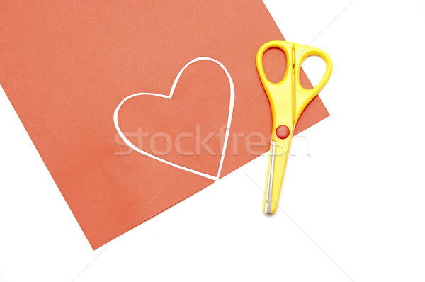 Red valentine heart and yellow scissor Stock photo © inxti