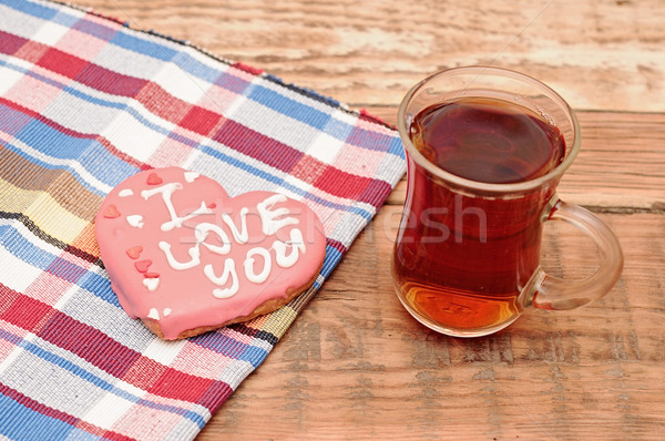 cookies in the shape of hearts, cup of tea Stock photo © inxti