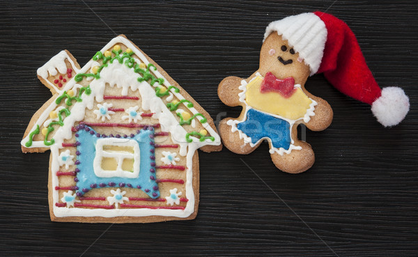 Lebkuchen Cookies Weihnachten Holztisch hausgemachte Mann Stock foto © inxti