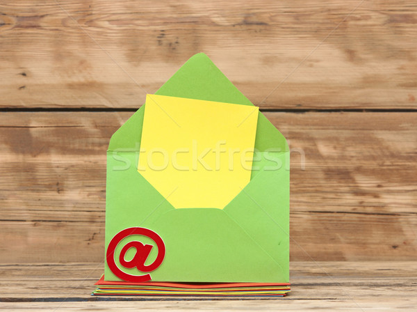 [[stock_photo]]: Courriel · symbole · coloré · vieux · bois · bois