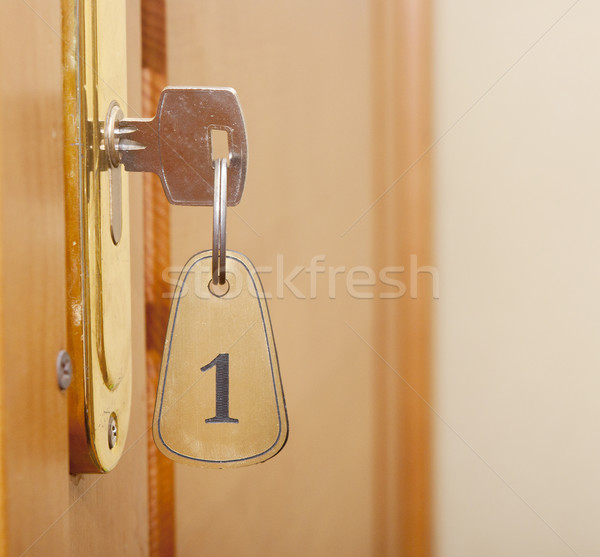 Kulcs kulcslyuk címke iroda fa terv Stock fotó © inxti