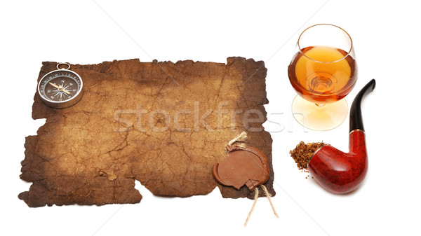 old paper seal wax , pipe and glass of cognac Stock photo © inxti