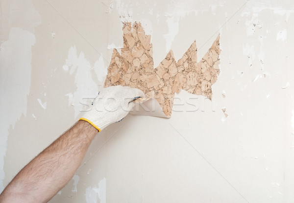 Hand removing wallpaper from wall  Stock photo © inxti