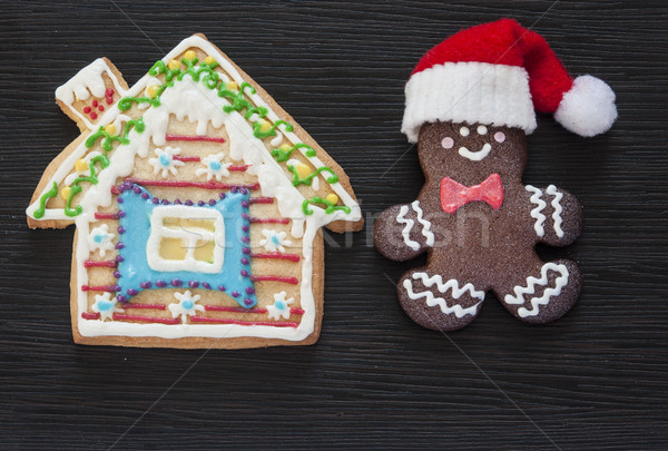 Lebkuchen Cookies Weihnachten Holztisch hausgemachte Mann Stock foto © inxti