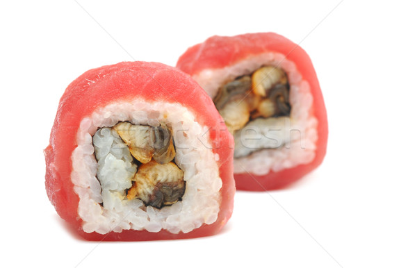 Stok fotoğraf: Sushi · rulo · yalıtılmış · beyaz · gıda · balık