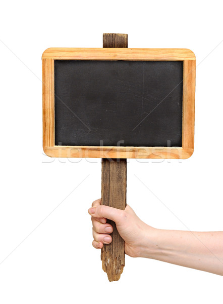Chalkboard sign on hand isolate on white Stock photo © inxti