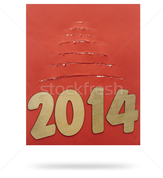 Foto stock: Papel · rasgado · árbol · de · navidad · dos · mil · año · nuevo · número