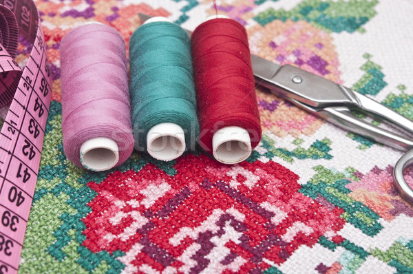 Cross-stitch set: colorful threads and canvas  Stock photo © inxti