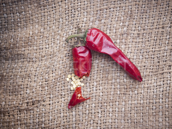 red chilli peper on worn hessian backround Stock photo © inxti