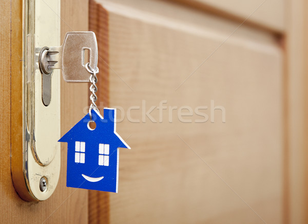 A key in a lock with house icon with smile on it  Stock photo © inxti
