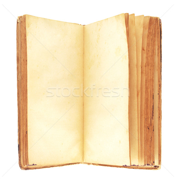 Stock photo: an old book with blank yellow stained pages