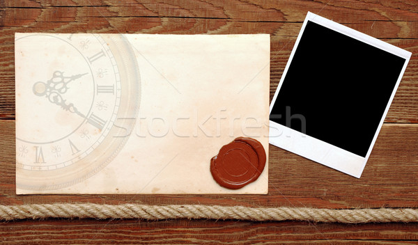 Oud papier wax zegel hout achtergrond frame Stockfoto © inxti