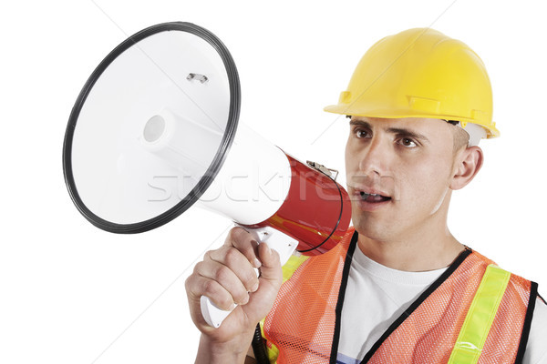 Muncitor in constructii construcţie izolat alb om industrie Imagine de stoc © iodrakon