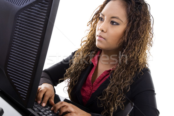 Jovem empresária datilografia estoque imagem computador Foto stock © iodrakon