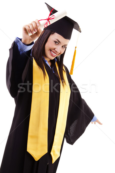 Afstuderen dag voorraad afbeelding gelukkig vrouwelijke Stockfoto © iodrakon