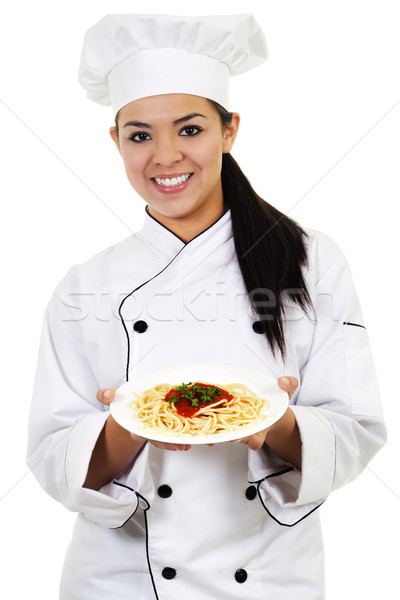Weiblichen Küchenchef hat Bild isoliert weiß Stock foto © iodrakon