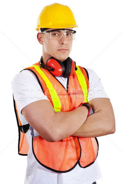 Foto stock: Trabajador · de · la · construcción · stock · imagen · masculina · aislado · blanco